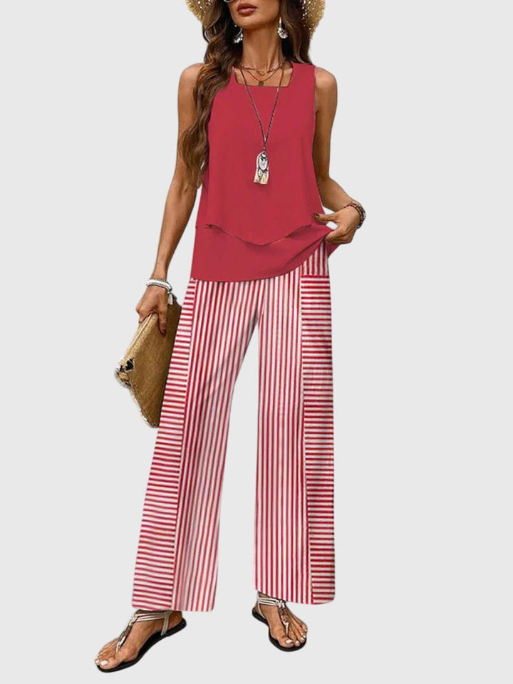 Elegant Summer Set for Women in Velvet, Sleeveless Slim Fit with Buttons