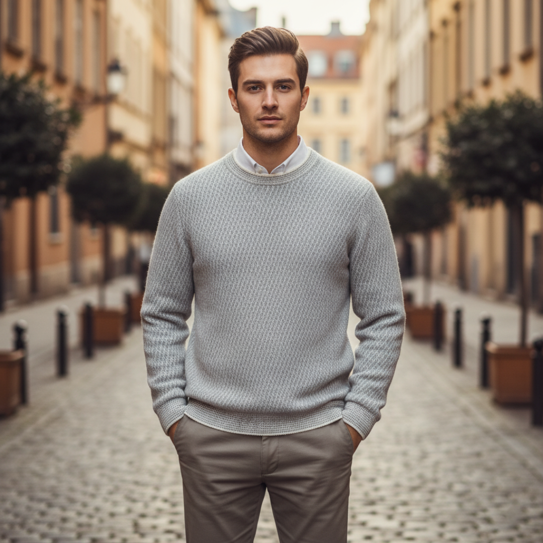 Pullover girocollo da uomo con motivo melange