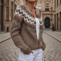 Brown Jacquard Women's Cardigan