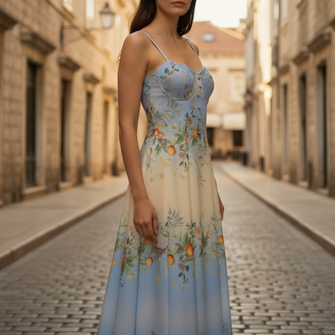 Women's Light Blue Floral Midi Dress | Elegant Casual Summer Wear 1