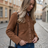 Women's Brown Soft Material Jacket with Buttons