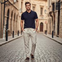 Men's Pants with Drawstring and Elastic Waist Straight Leg