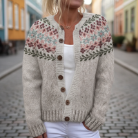Women's Beige Floral Jacquard Cardigan