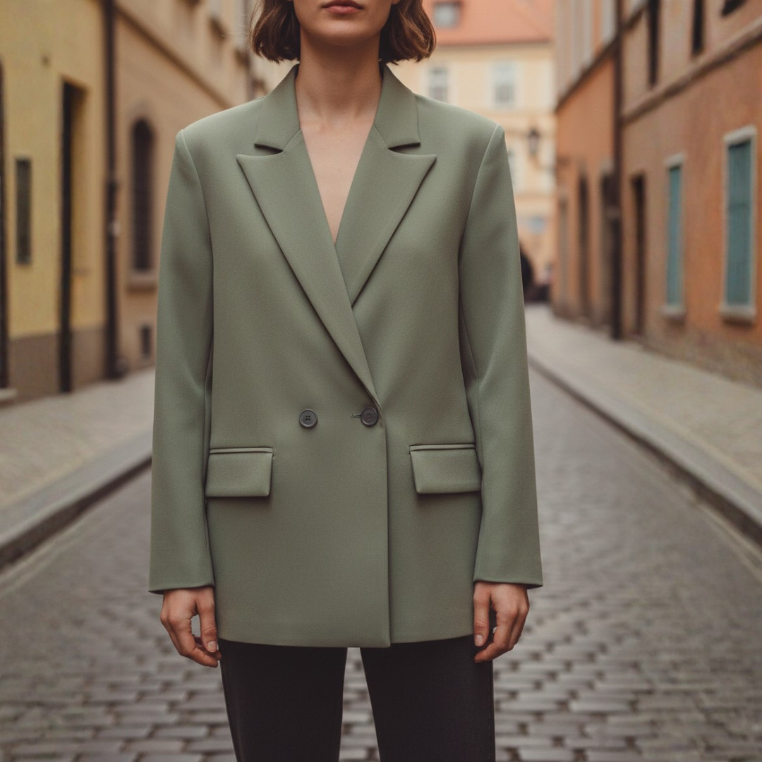 Dobbelttradet blazer til kvinder med revers med indhak og lange ærmer