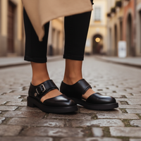 Women's Black Faux Leather Mary Jane Platform Shoes