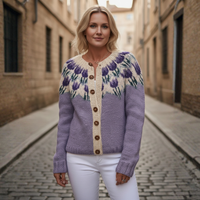 Women's Purple Floral Jacquard Cardigan