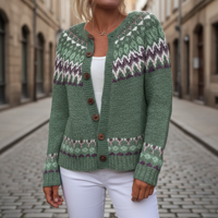 Women's Green Winter Jacquard Cardigan