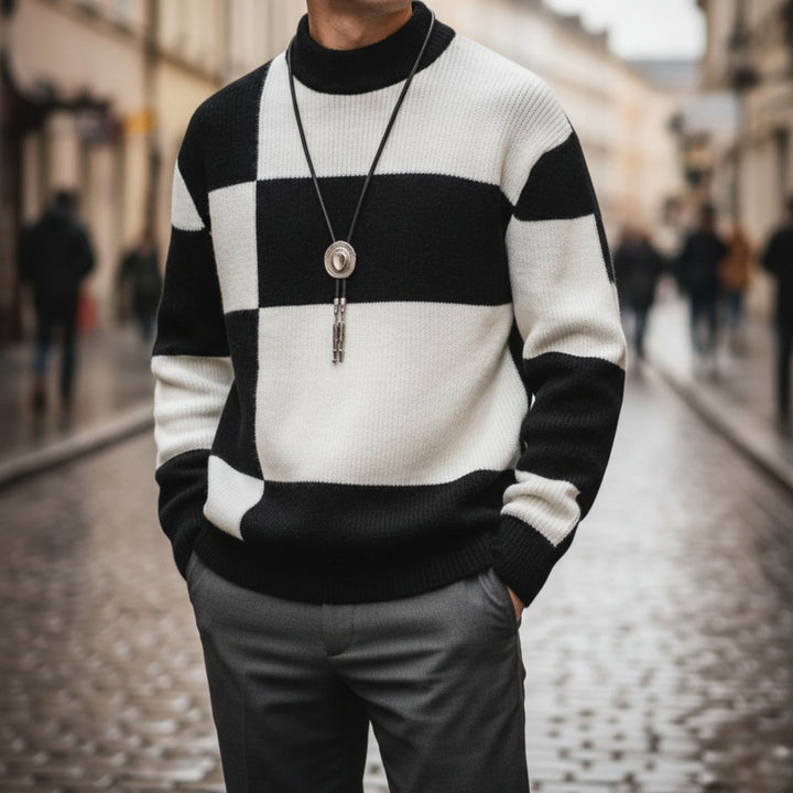 High Neck Color Block Sweater