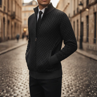 Men's Cardigan with Zip and Pattern in High-Quality Material with High Collar