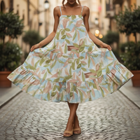 Women's Floral Ruffled Pleated Midi Dress