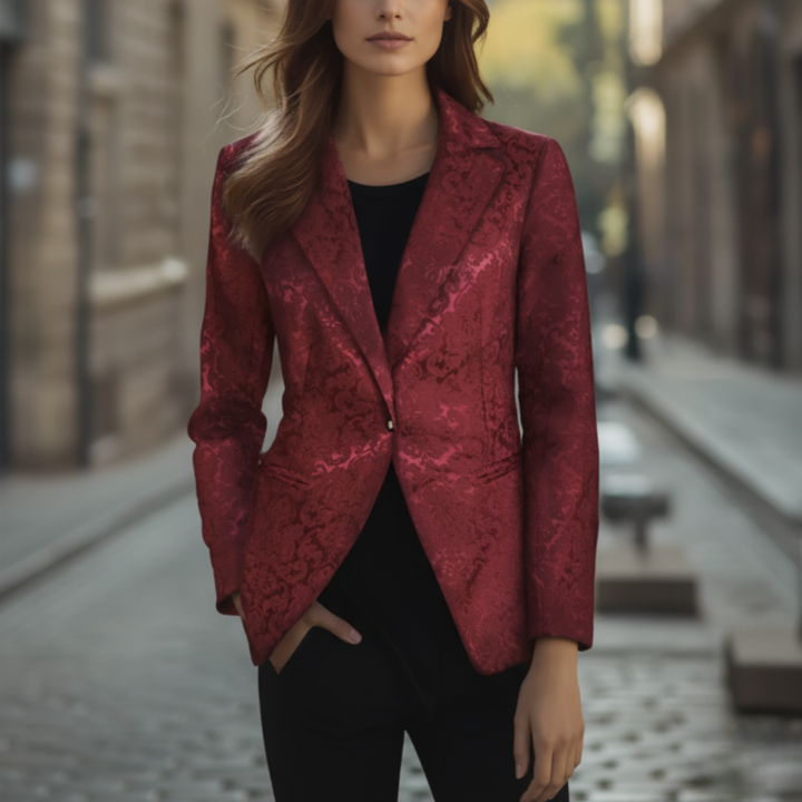 Rød blazer til kvinder i elegant stof med knapper