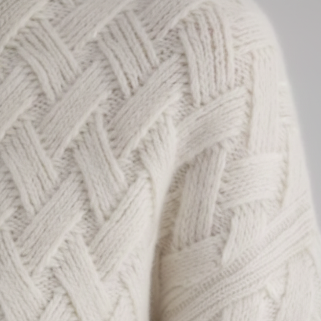 Maglione invernale da donna a collo alto con lavorazione a trecce