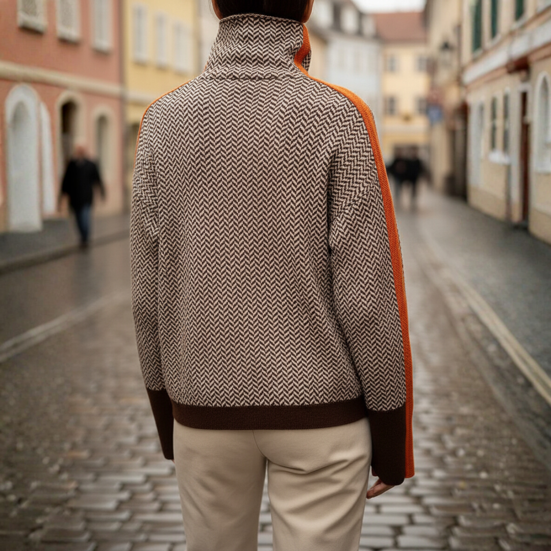 Sweater til kvinder med høj hals i materiale af høj kvalitet med zigzag-mønster