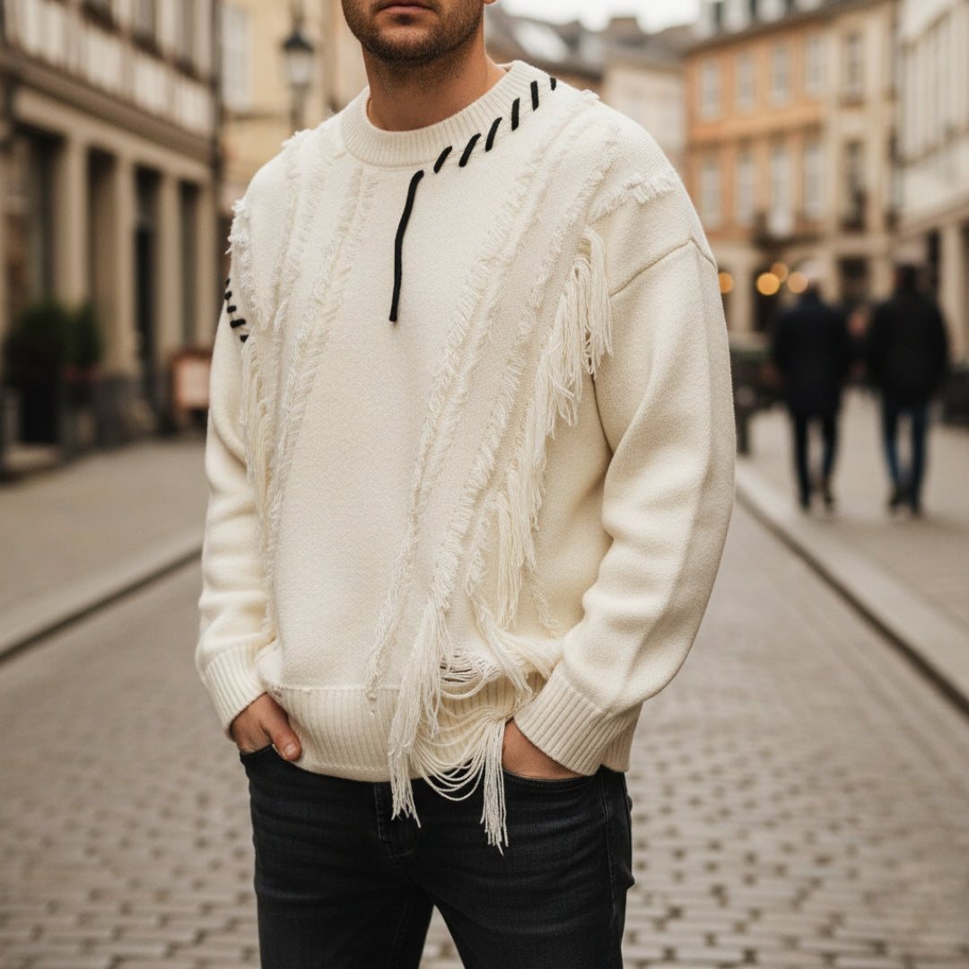 Oversized sweater til mænd med slidte detaljer