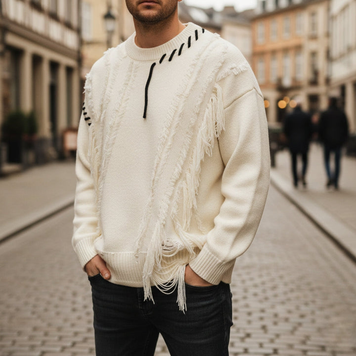 Oversized sweater til mænd med slidte detaljer