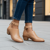Women's Block Heel Ankle Boots with Ankle Strap and Pointed Toe