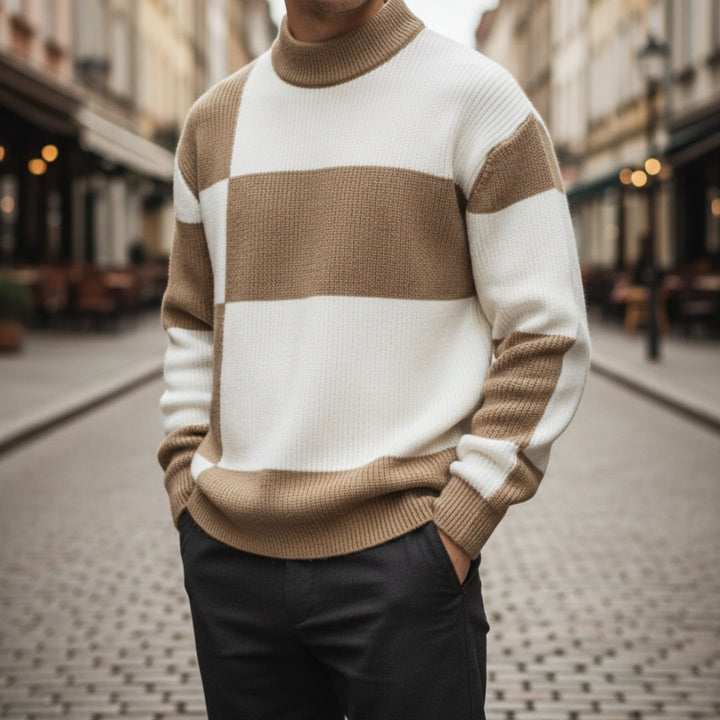 High Neck Color Block Sweater
