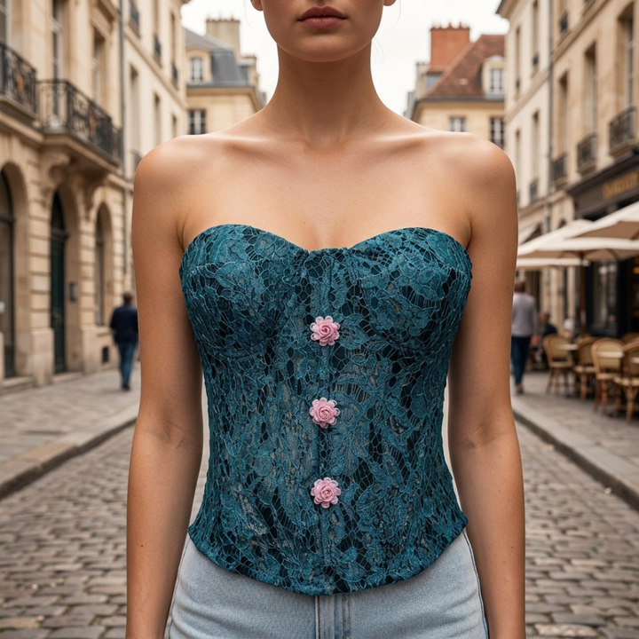 Teal Green Strapless Lace Corset for Women