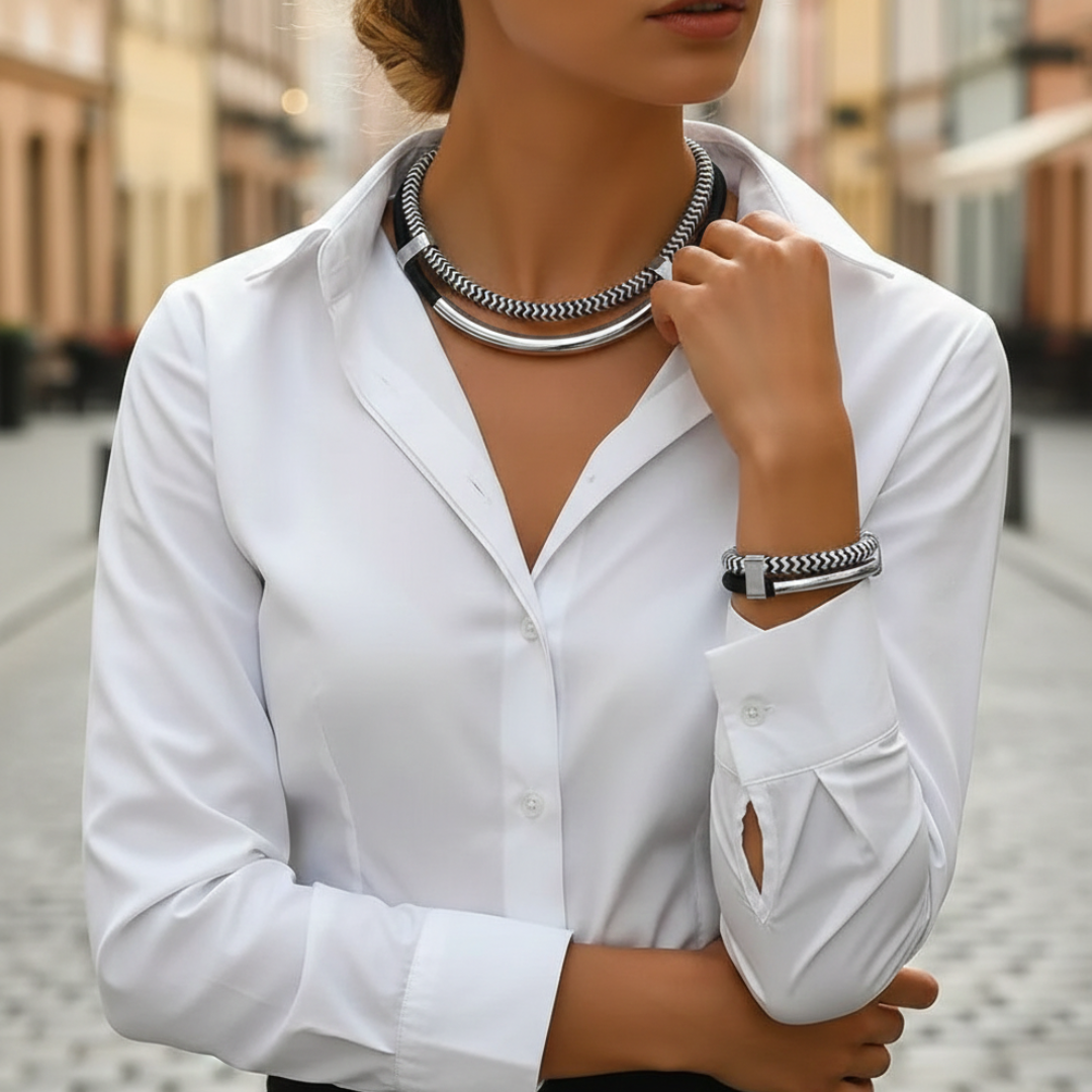 Set Necklace and Bracelet for Women with Tubular Elements