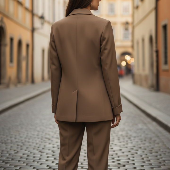 Damesæt med enkeltradet blazer og bukser med vide ben