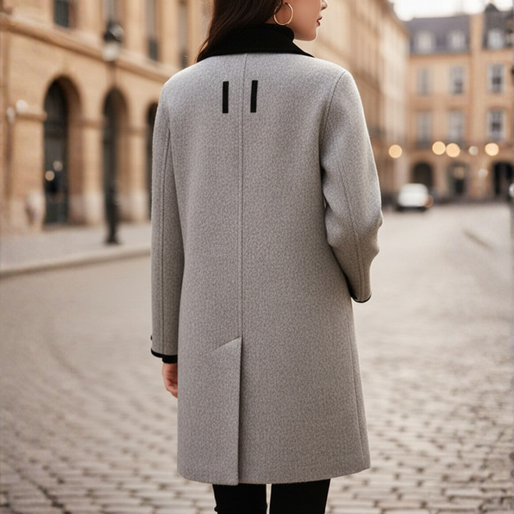 Cappotto in tweed di lana doppiopetto grigio da donna per l&