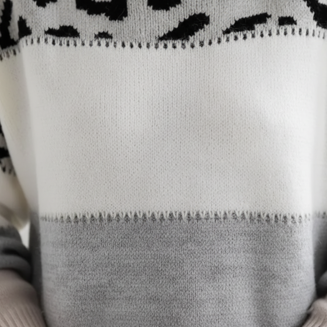 Sweater til kvinder med leopardprint og farveblokke