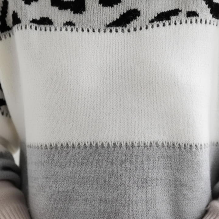 Sweater til kvinder med leopardprint og farveblokke