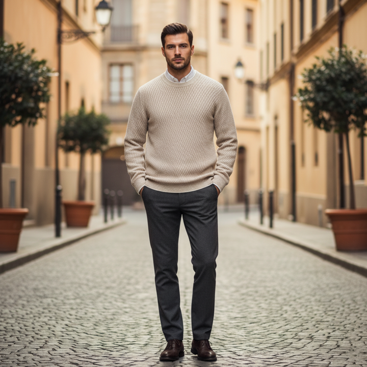 Pullover girocollo da uomo con motivo melange