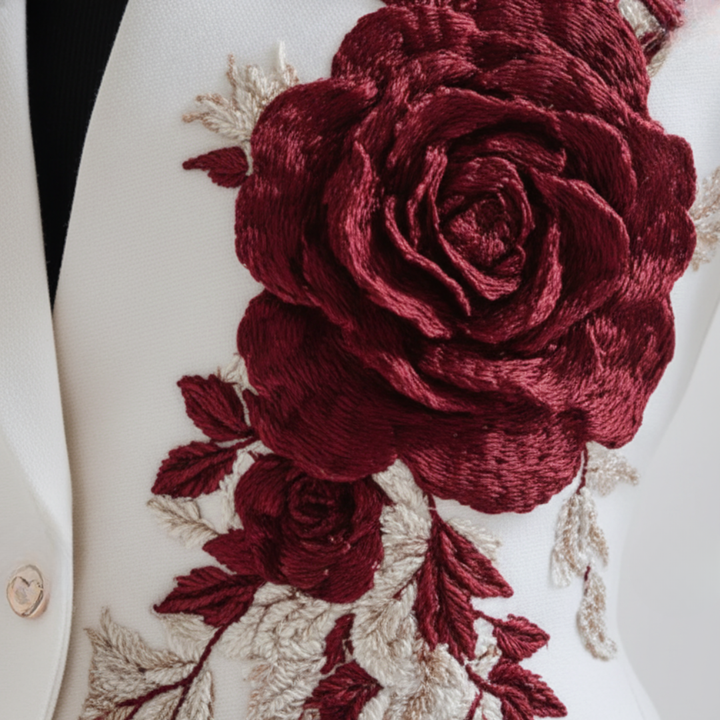 Giacca bianca da donna con ricamo floreale