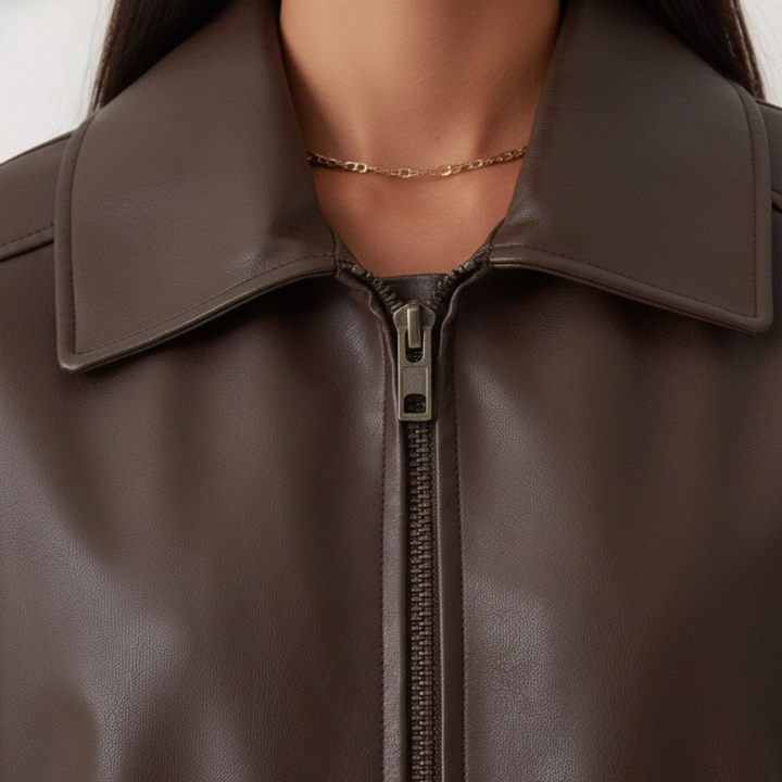 Bomber oversize da donna in tessuto effetto pelle