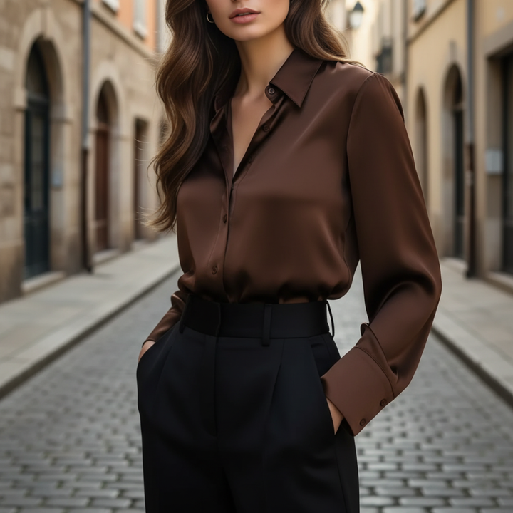 Camicia da donna in raso a maniche lunghe