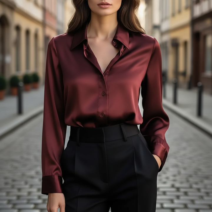 Camicia da donna in raso a maniche lunghe