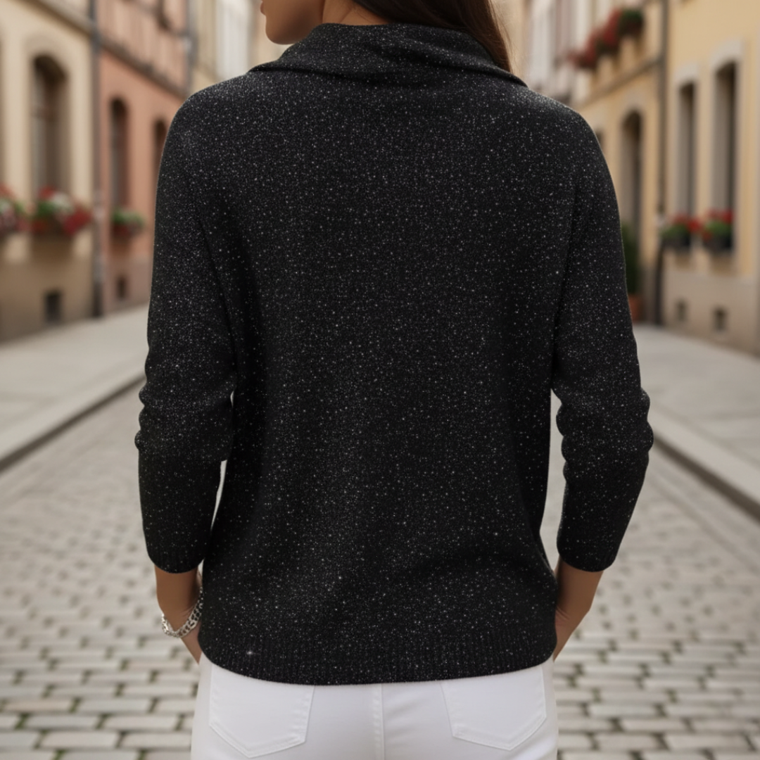 Maglione da donna in lurex con collo alto