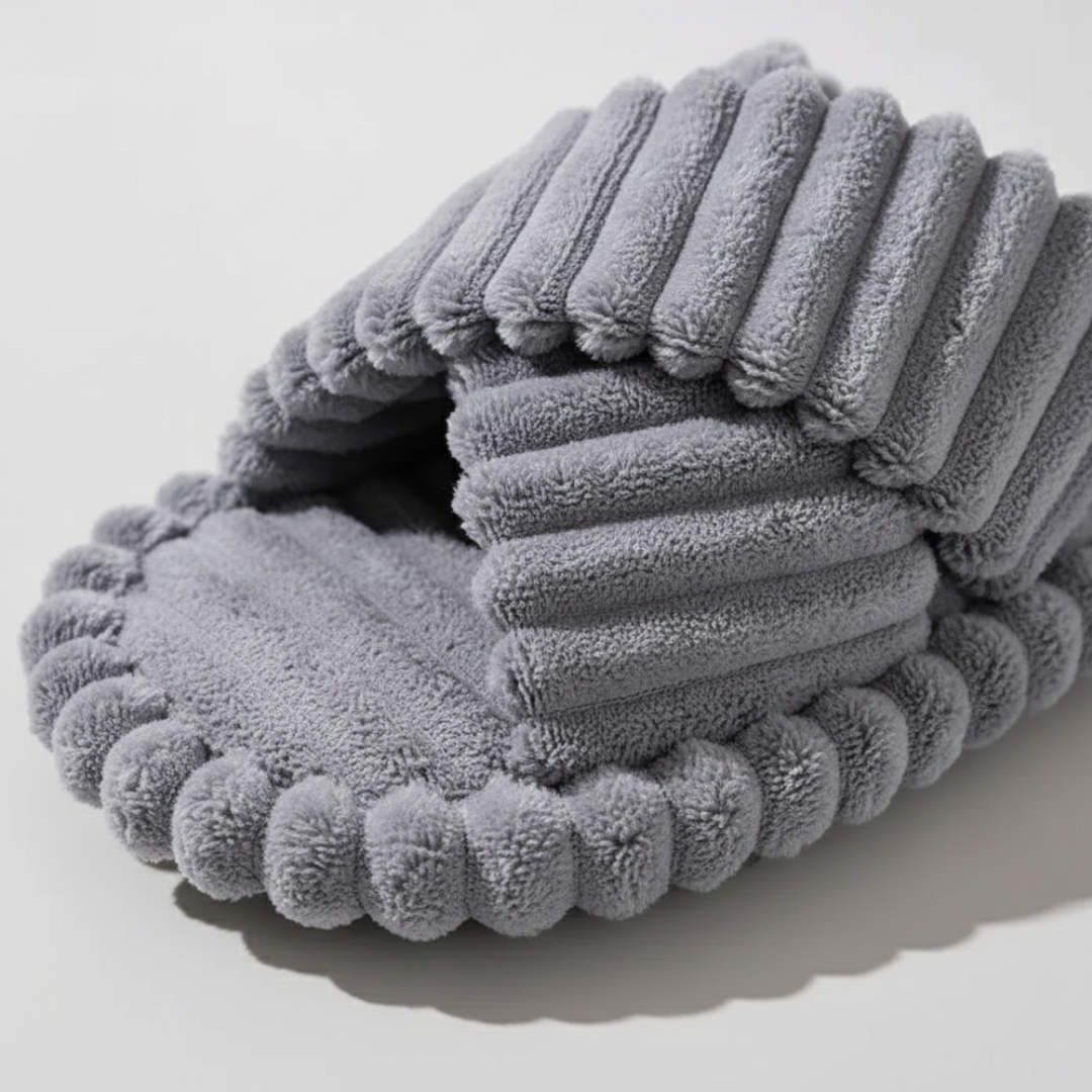 Women’s Slippers with Crossed Plush Straps and Thick Sole