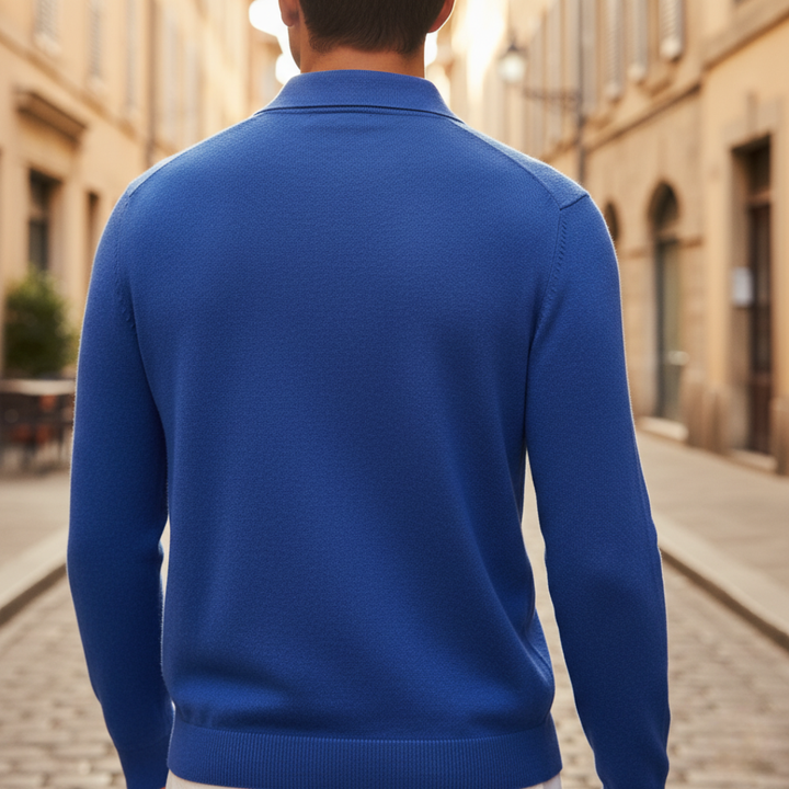 Polo lavorata a maglia da uomo a maniche lunghe