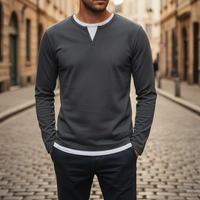 Men's Long Sleeve Hoodie with V-Neck in High-Quality Material