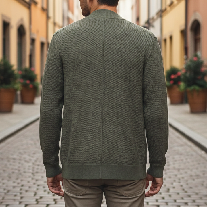 Cashmere Cardigan with Zipper, Woven Knit, Men&