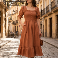 Women's Floral Print Midi Dress | Elegant Puff Sleeve Summer Dress