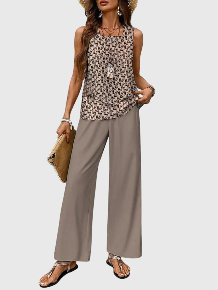 Elegant Summer Set for Women in Velvet, Sleeveless Slim Fit with Buttons