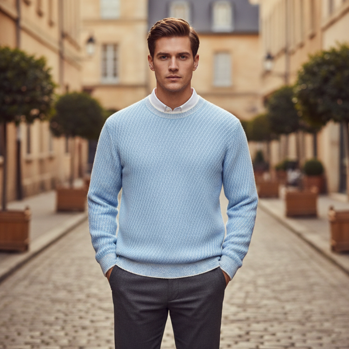 Pullover girocollo da uomo con motivo melange