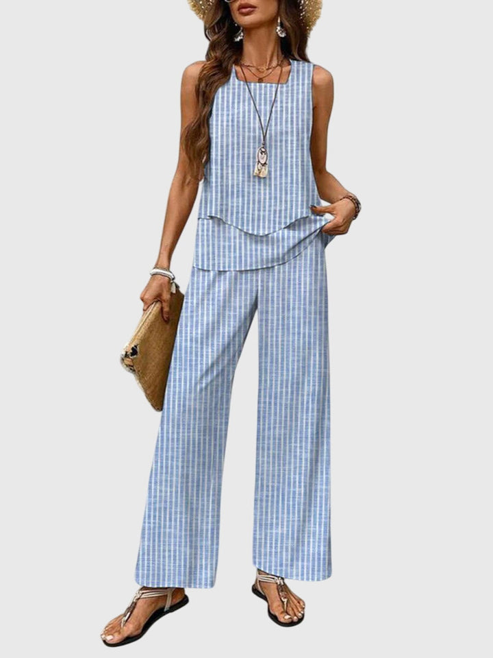 Elegant Summer Set for Women in Velvet, Sleeveless Slim Fit with Buttons