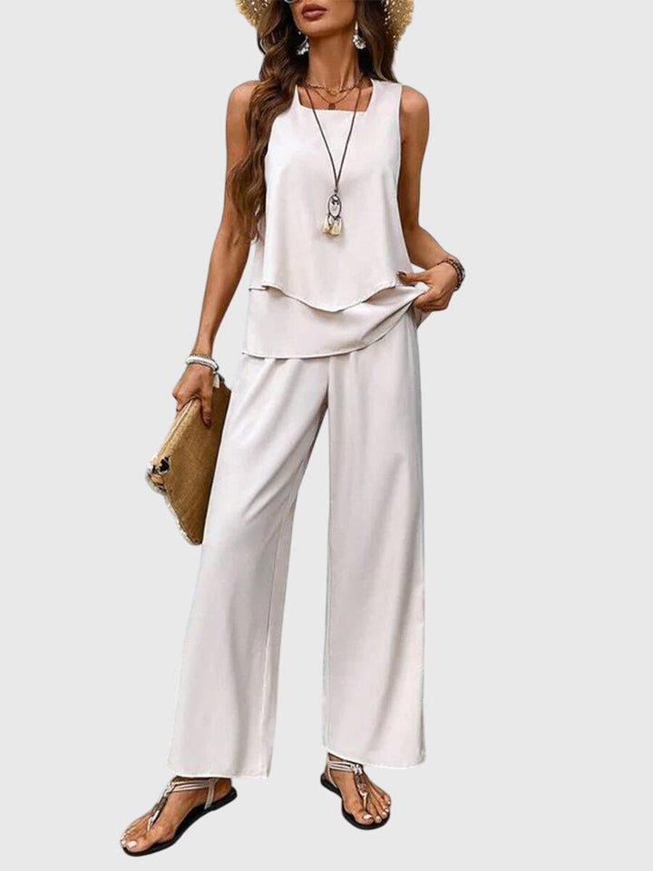 Elegant Summer Set for Women in Velvet, Sleeveless Slim Fit with Buttons
