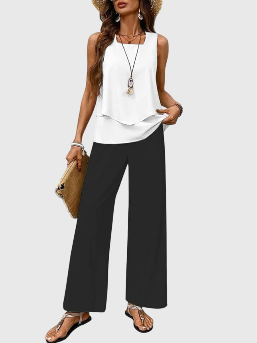 Elegant Summer Set for Women in Velvet, Sleeveless Slim Fit with Buttons