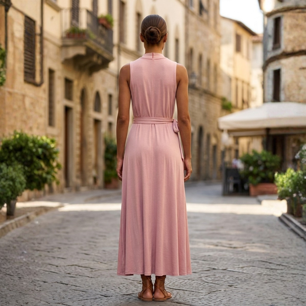 Women's Fluid Electric Blue Maxi Dress | Elegant V-Neck Evening Gown 2