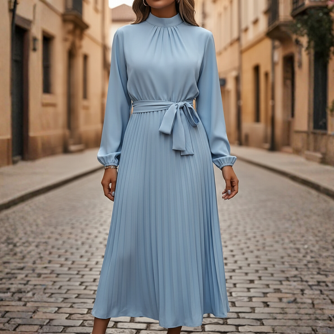 Women's Elegant Pleated Dress | Modern Long Sleeve Evening Gown 1