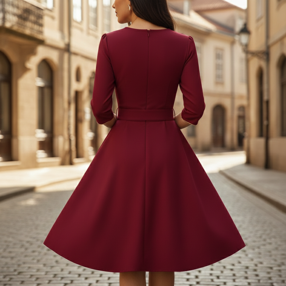 Women's Structured Fabric Flared Dress | Elegant A-Line Autumn Winter Outfit 2