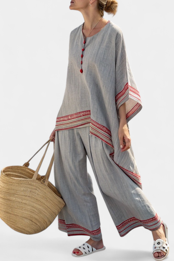 Women's Elegant Asymmetrical Blouse and Wide-Leg Summer Pants 2