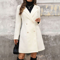 Women's Beige Double-Breasted Pearl Button Coat