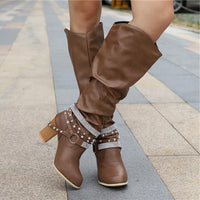 Women's Studded Block Heel Slouchy Knee High Boots