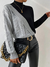 Women's Mock Neck Color Block Cable Knit Sweater